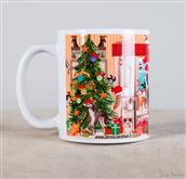 De drôles de lévriers de style Naif courent autour de cette tasse.

Un cadeau tendre pour les amat